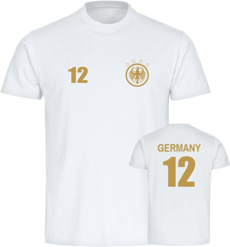 multifanshop Kinder T-Shirt - Germany - Adler Retro Trikot 12 Gold - Druck gold metallic - Kind