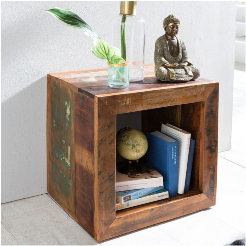 KADIMA DESIGN Quadratischer Beistelltisch Diana, 45x45x35 cm, Mango-Holz - Shabby-Chic & Stabil