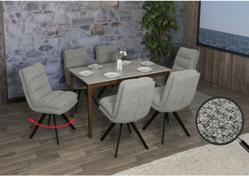 6er-Set Esszimmerstuhl MCW-G66, Küchenstuhl, drehbar Auto-Position Stoff/Textil Bouclé MVG ~ hellgrau