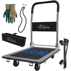 TroniTechnik® Transportwagen Plattformwagen klappbar, 150 kg Tragkraft mit Antirutschbeschichtung, Halterung, Griffpolster