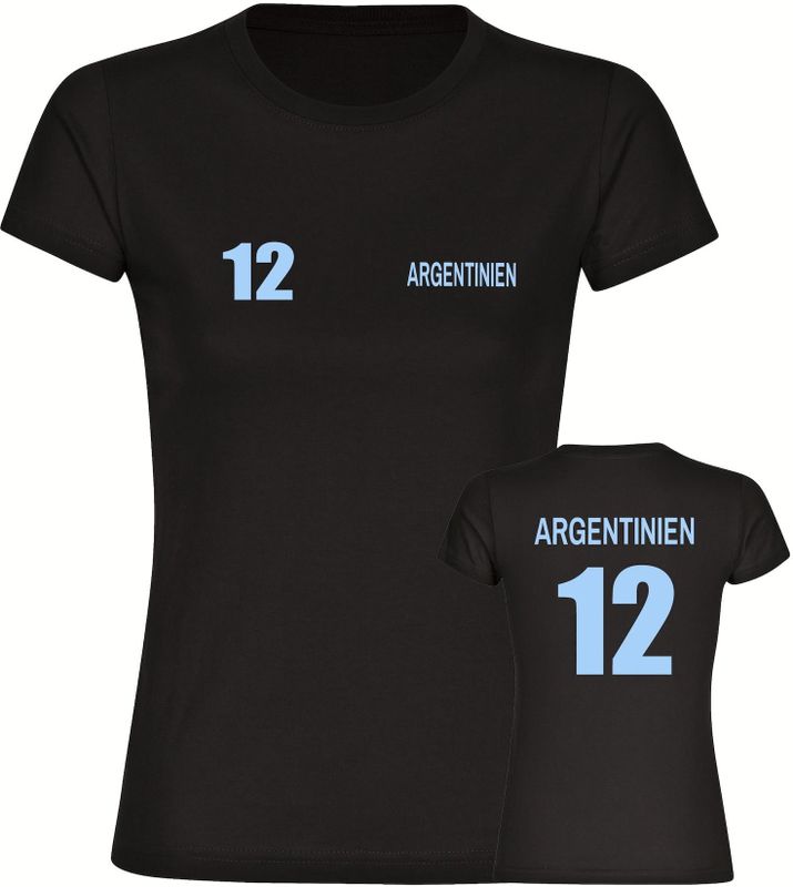 multifanshop Damen T-Shirt - Argentinien - Trikot Nummer 12 - Druck hellblau - Frauen