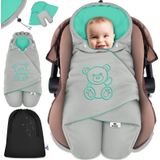 KIDIZ® Baby Einschlagdecke Winter mit Kapuze +Tasche Babyeinschlagdecke Universal für Babyschale, Autositz, z.B. für Maxi-Cosi, Römer für Buggy Babybett Kinderwagen & alle Gurtsysteme 3 & 5-Punkt Gurt
