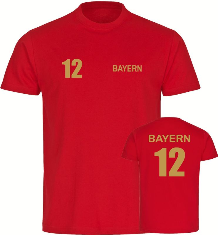 multifanshop Herren T-Shirt - Bayern - Trikot Nummer 12 gold - Druck gold metallic - Männer