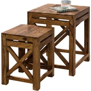 FineBuy Sheesham Massivholz Beistelltische 2er Set Satztisch 40 x 50 x 40 cm