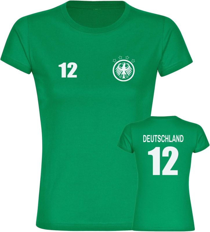 multifanshop Damen T-Shirt - Deutschland - Adler Retro Trikot 12 - Druck weiß - Frauen