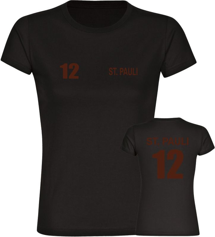 multifanshop Damen T-Shirt - St. Pauli - Trikot Nummer 12 - Druck braun - Frauen