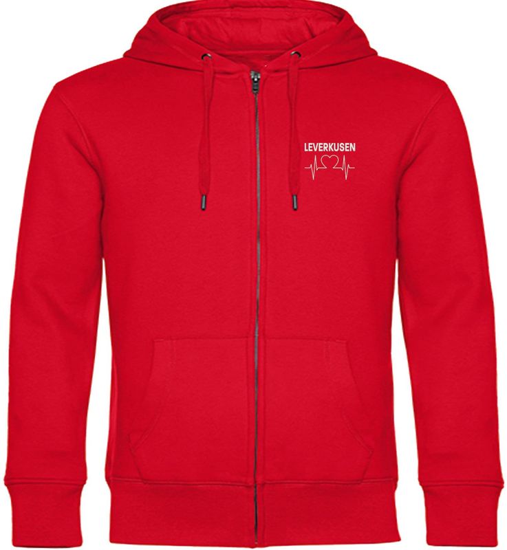 multifanshop Kapuzen Sweatshirt Jacke - Leverkusen - Herzschlag - Druck weiß - Sweat