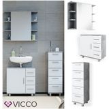 VICCO Badmöbel Set ILIAS Weiß Beton Bad Spiegel Kommode Unterschrank Badschrank