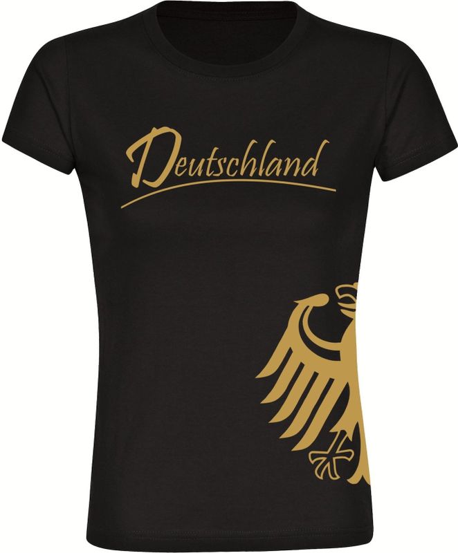 multifanshop Damen T-Shirt - Deutschland - Adler seitlich Gold - Druck gold metallic - Frauen