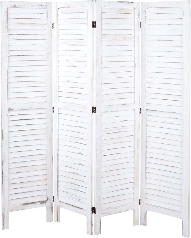 Paravent MCW-G30, Trennwand Sichtschutz Raumteiler, Shabby-Look 170x162cm ~ weiß