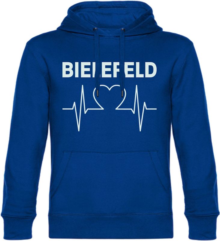 multifanshop Kapuzen Sweatshirt - Bielefeld - Herzschlag - Druck weiß - Hoodie