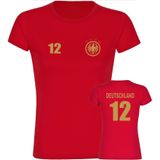 multifanshop Damen T-Shirt - Deutschland - Adler Retro Trikot 12 Gold - Druck gold metallic - Frauen