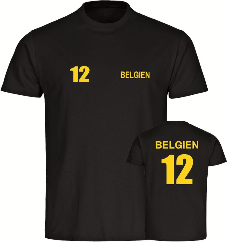 multifanshop Herren T-Shirt - Belgien - Trikot Nummer 12 - Druck gelb - Männer