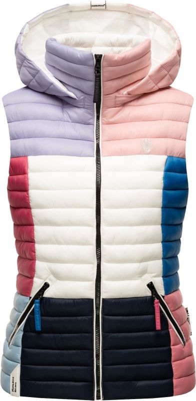 NAVAHOO Damen Steppweste Ärmellose Weste im Colourblocking-Stil und Kapuze Shadaa Multikulti