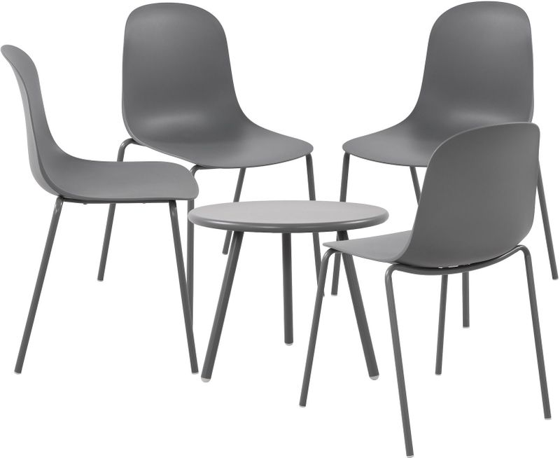 CLP 4er Sitzgruppe Mindin I Garten-Set 4x Stuhl stapelbar und 1x Tisch I Outdoor-Set wetterfest und UV-beständig I Gartenmöbel