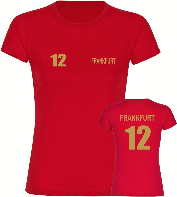multifanshop Damen T-Shirt - Frankfurt - Trikot Nummer 12 gold - Druck gold metallic - Frauen