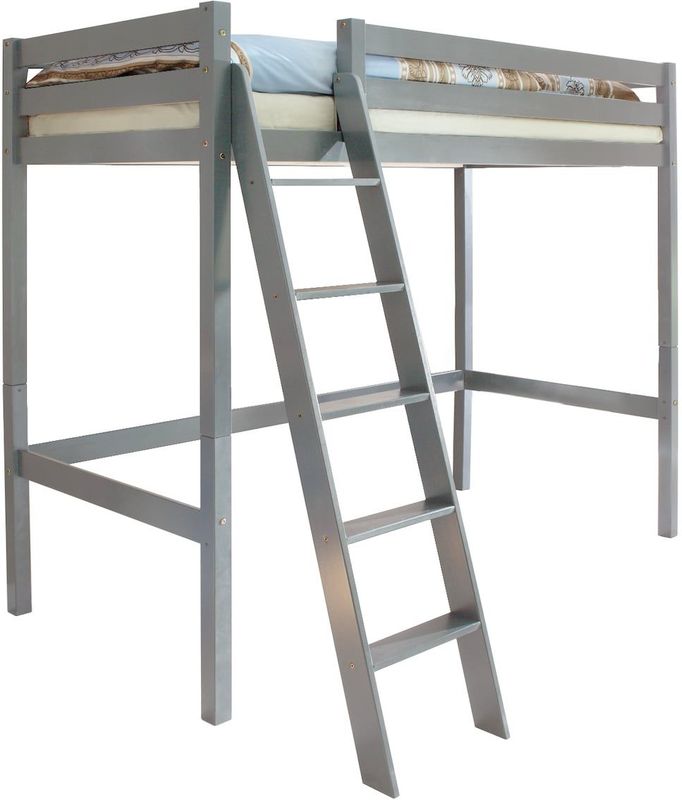 TiCAA Hochbett Hochschläfer "Matthias" Kiefer Hellgrau 90x200 cm