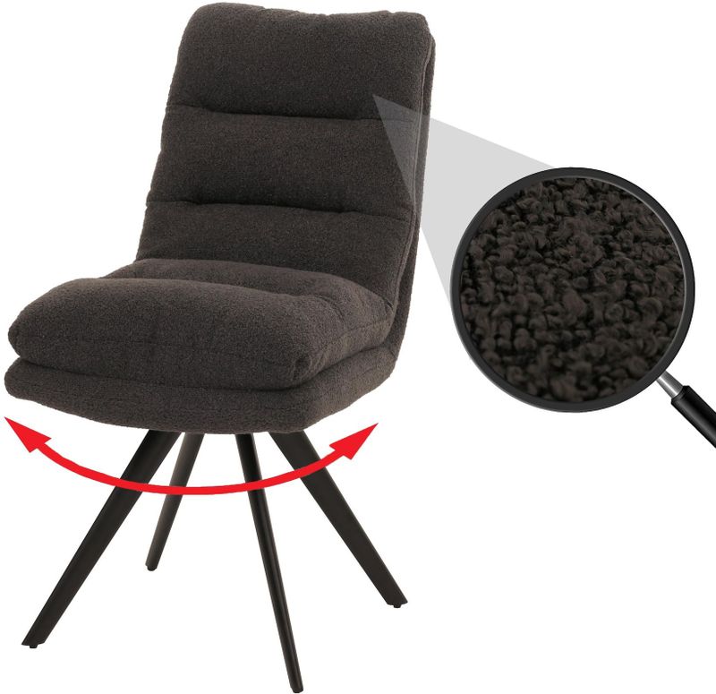 Esszimmerstuhl MCW-G66, Küchenstuhl Stuhl, drehbar Auto-Position Stoff/Textil Bouclé MVG ~ dunkelgrau