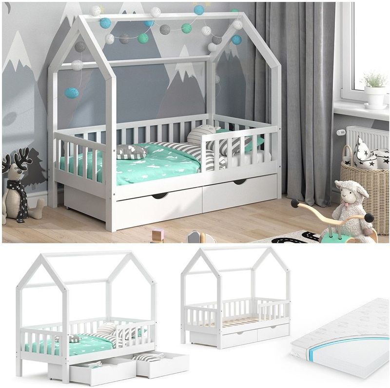 VitaliSpa Kinderbett Hausbett Spielbett Wiki 80x160 inkl Matratze 2 Schubladen