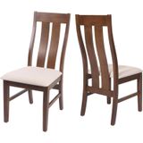2er-Set Esszimmerstuhl MCW-M58, Küchenstuhl Lehnstuhl Stuhl, Stoff/Textil Massiv-Holz ~ dunkles Gestell, creme