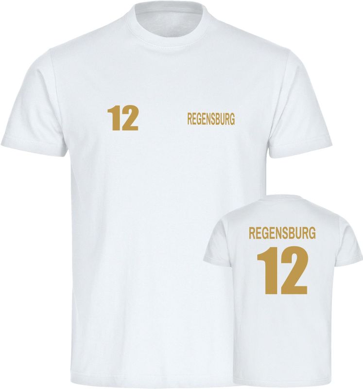 multifanshop Herren T-Shirt - Regensburg - Trikot Nummer 12 gold - Druck gold metallic - Männer