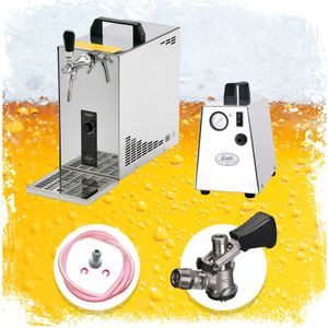 Komplett Set - Zapfanlage, Bierkoffer, Durchlaufkühler, Bierzapfanlage PYGMY 25 1-leitig Trockenkühler, 35 Liter/h, Zapfkopf:KeyKeg