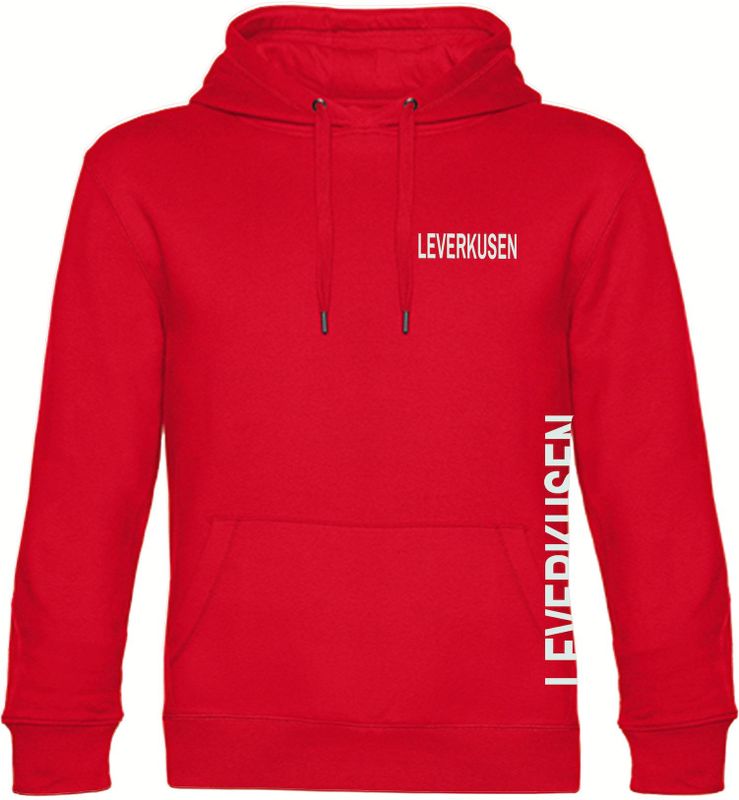 multifanshop Kapuzen Sweatshirt - Leverkusen - Brust & Seite - Druck weiß - Hoodie