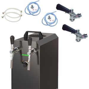 Komplett Set - Zapfanlage, Bierzapfanlage STREAM 50K mit Luftpumpe Bierkoffer, Durchlaufkühler 2-leitig Trockenkühler, bis zu 55 Liter/h - BLACK EDITION, Zapfkopf:Dreikant,Zapfkopf 2:KeyKeg