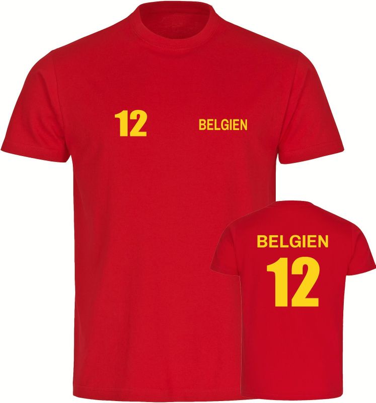 multifanshop Herren T-Shirt - Belgien - Trikot Nummer 12 - Druck gelb - Männer