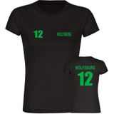 multifanshop Damen T-Shirt - Wolfsburg - Trikot Nummer 12 - Druck grün - Frauen