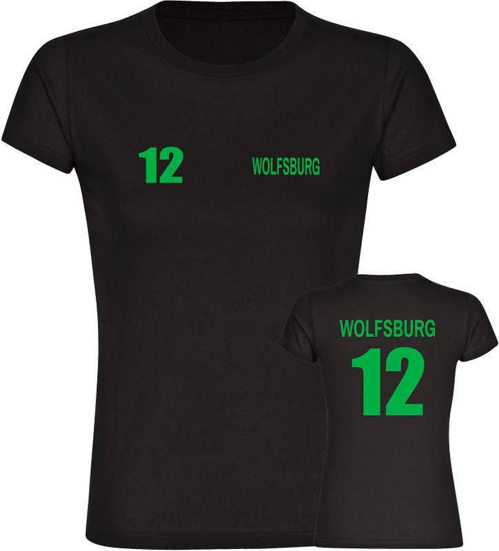 multifanshop Damen T-Shirt - Wolfsburg - Trikot Nummer 12 - Druck grün - Frauen