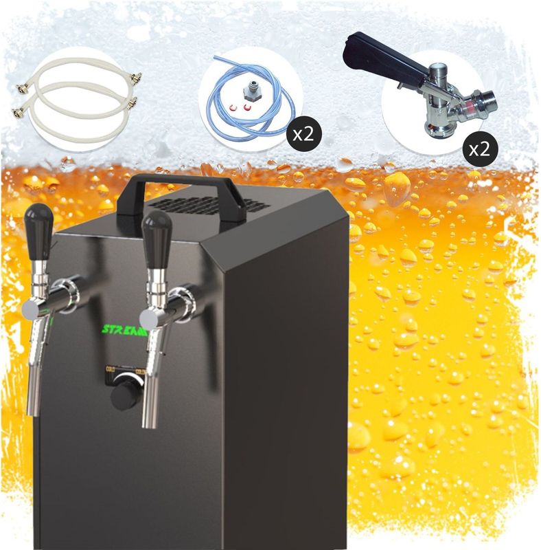 Komplett Set - Zapfanlage, Bierzapfanlage STREAM 50K mit Luftpumpe Bierkoffer, Durchlaufkühler 2-leitig Trockenkühler, bis zu 55 Liter/h - BLACK EDITION, ohne,ohne