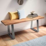 Garderobenbank FineBuy Sitzbank Akazie Massivholz 120 cm Baumkante Flurbank