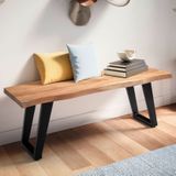 Garderobenbank FineBuy Sitzbank Akazie Massivholz 120 cm Baumkante Flurbank