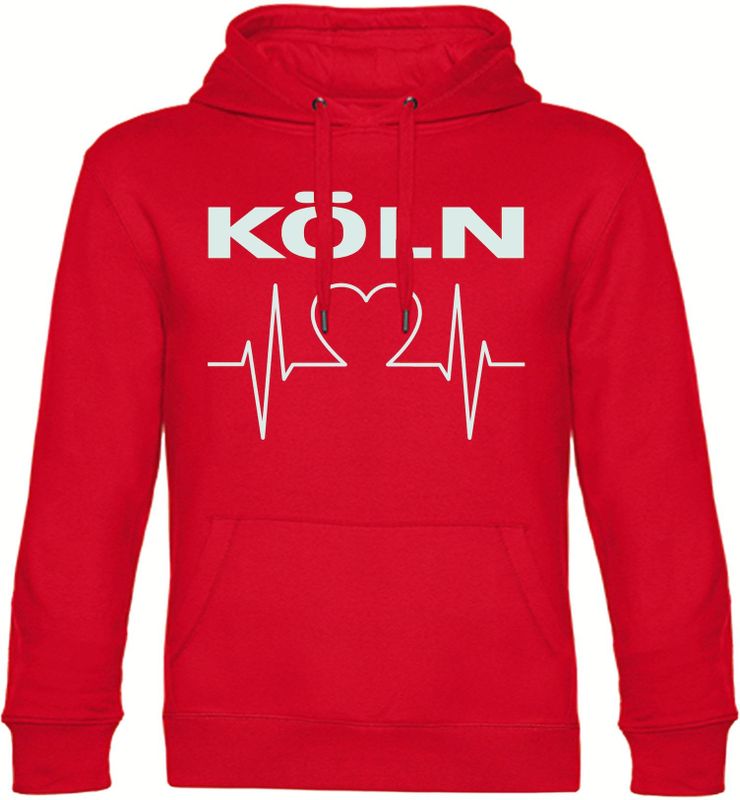 multifanshop Kapuzen Sweatshirt - Köln - Herzschlag - Druck weiß - Hoodie