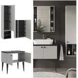 Vicco Badmöbel-Set Gerta in Grau-Schwarz, Badezimmer-Set, moderne Badserie, Spiegelschrank, Waschbeckenunterschrank, Hängeschrank mit 1 Tür