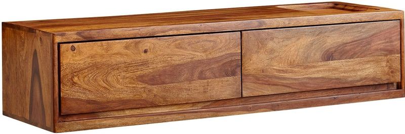 KADIMA DESIGN Massivholz Wand-Lowboard, Hochwertiges TV-Board aus Sheeshamholz, Modernes Design, 2 Schubladen