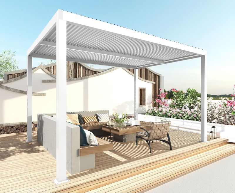 Pergola MCW-L46, Gartenpavillon Lamellen-Pavillon, 11cm-Aluminium-Gestell, Regenrinne sturmfest, 3x3m ~ weiß