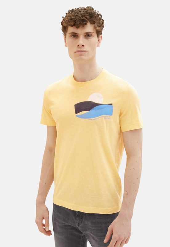 Tom Tailor T-Shirt Gestreiftes Kurzarmshirt mit Rundhalsausschnitt und Foto-Print
