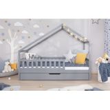 TiCAA TiCAA Hausbett Bodenbett wandelbar mit asymmetrischem "Lou" 90/100/120/140x200 cm für Jungen & Mädchen, inkl. Rolllattenrost, Zusatzbett & Rausfallschutz, Montessori Bett aus Kiefer Massivholz