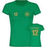 multifanshop Damen T-Shirt - Deutschland - Adler Retro Trikot 12 Gold - Druck gold metallic - Frauen