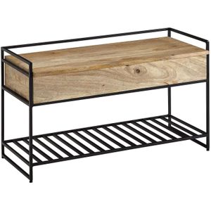 KADIMA DESIGN Flurbank SILLARO: Holz-Metall-Mix, hochklappbare Sitzfläche, 90x52x38 cm, Schuh-Aufbewahrung, 200 kg Belastung.