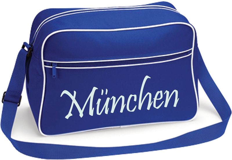 multifanshop Retrotasche - München blau - Schriftzug - Druck weiß - Tasche