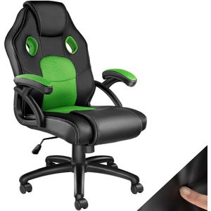 tectake® Bürostuhl, ergonomische Form, Kunstlederbezug mit Mesh-Gewebe, stufenlos höhenverstellbar