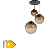 LED Hängeleuchte, Glas, 3 Kugeln, braun, H 120 cm