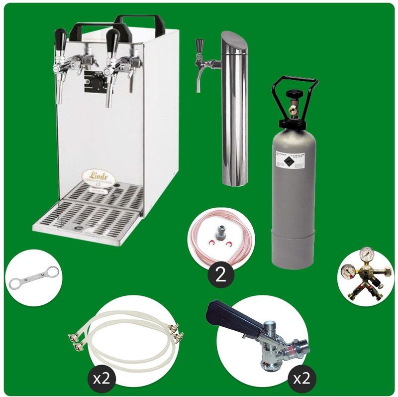 Untertheken Komplett Set - Zapfanlage, Bierzapfanlage - Kontakt 40 2-leitig Trockenkühler, Durchlaufkühler 50 Liter/h, inkl. Schanksäule, Green Line, Zapfkopf:ohne,Zapfkopf 2:Korb