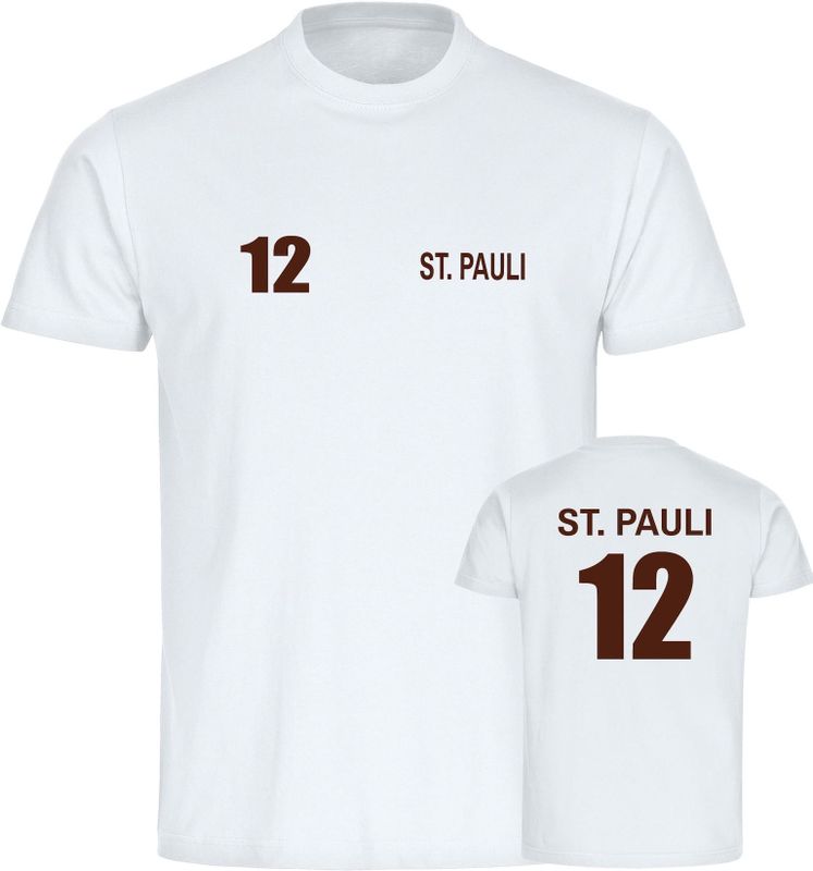 multifanshop Herren T-Shirt - St. Pauli - Trikot Nummer 12 - Druck braun - Männer