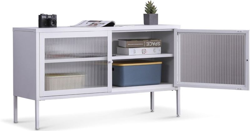 Coemo Sideboard weiß Tokio 115x35x64cm Metall Glastüren