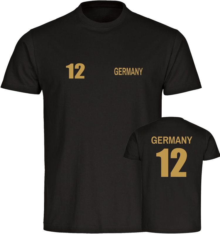 multifanshop Kinder T-Shirt - Germany - Trikot Nummer 12 Gold - Druck gold metallic - Kind