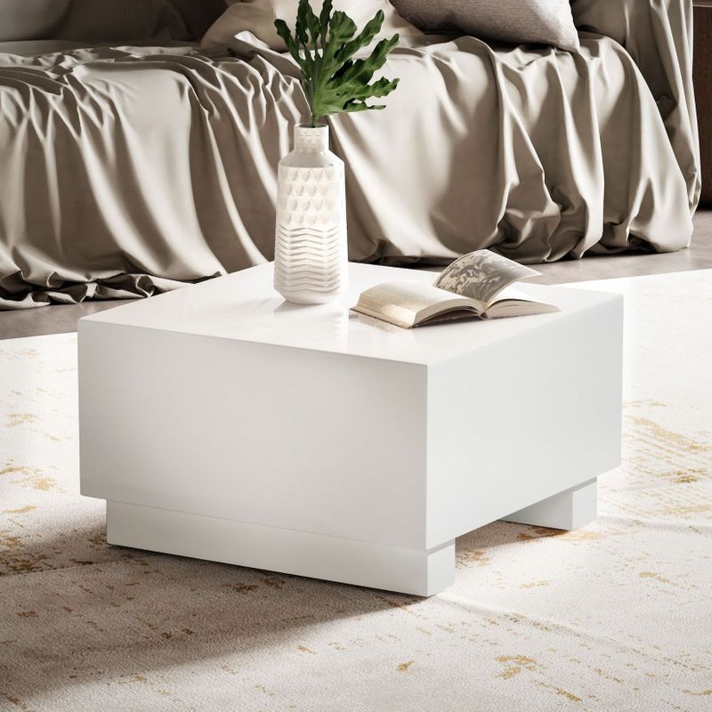 Couchtisch FineBuy Sofatisch MONOBLOC Weiß Hochglanz 60x60 cm Wohnzimmertisch